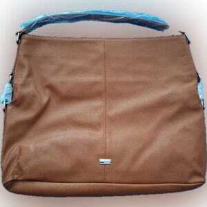 New Jewell By Thirty One Large Pebbled Brown Vegan Leather Shoulder Bag Purse